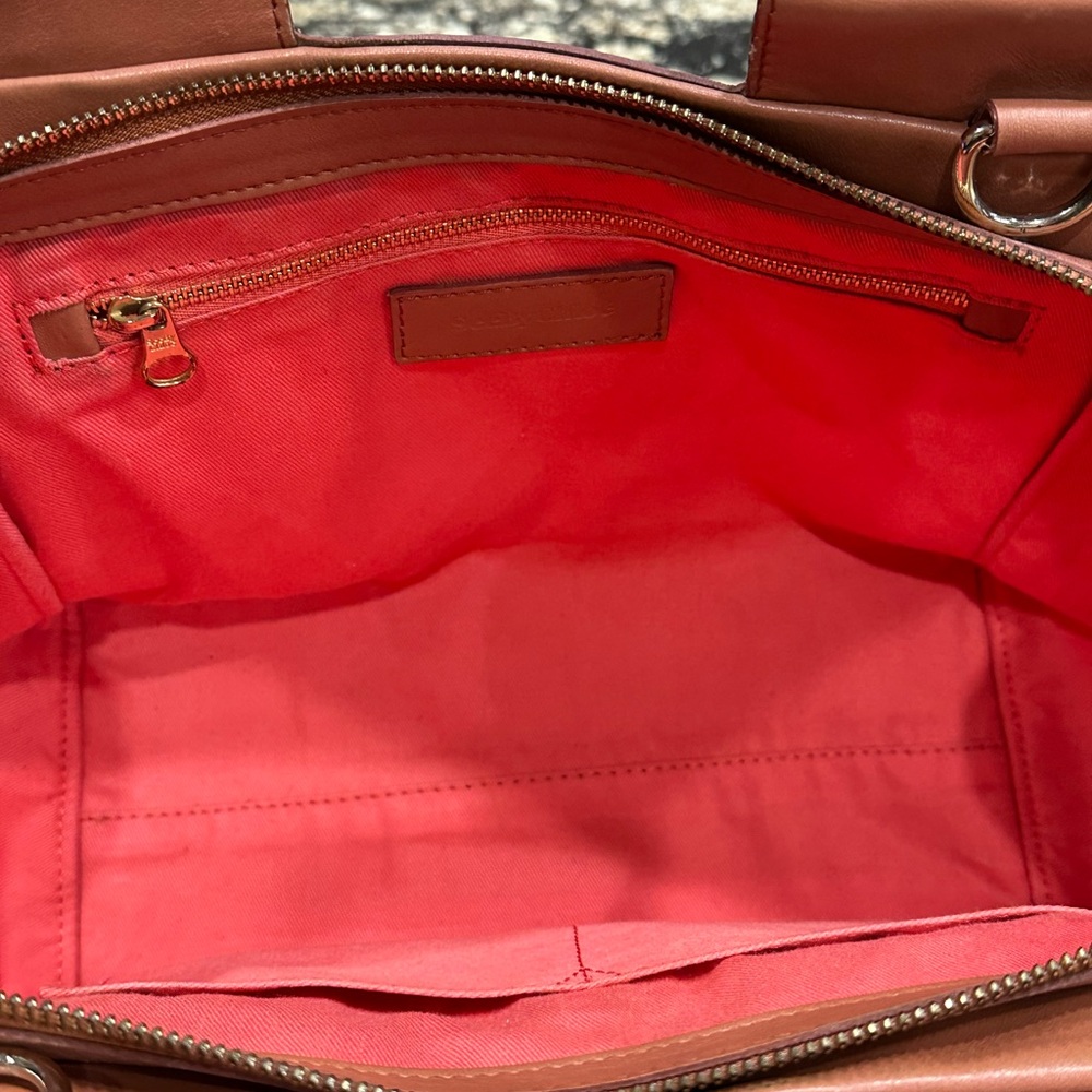 See by chole Coral Pink Leather-Style Satchel with Scarf Accent - Picture 12 of 16